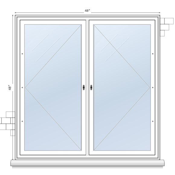 2-wide casement window topology diagram, showing all operable