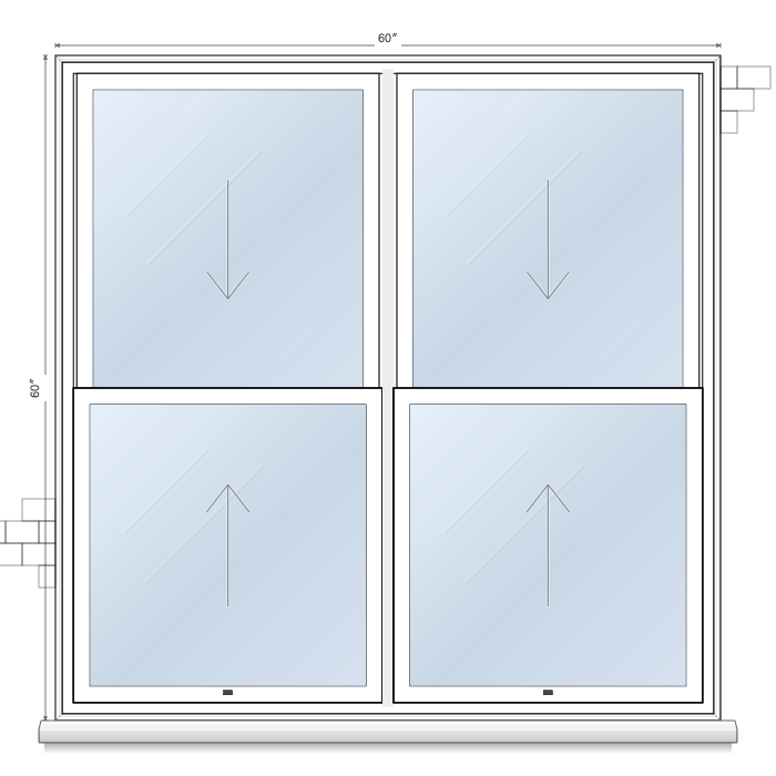 2-wide hung window topology diagram, showing all operable