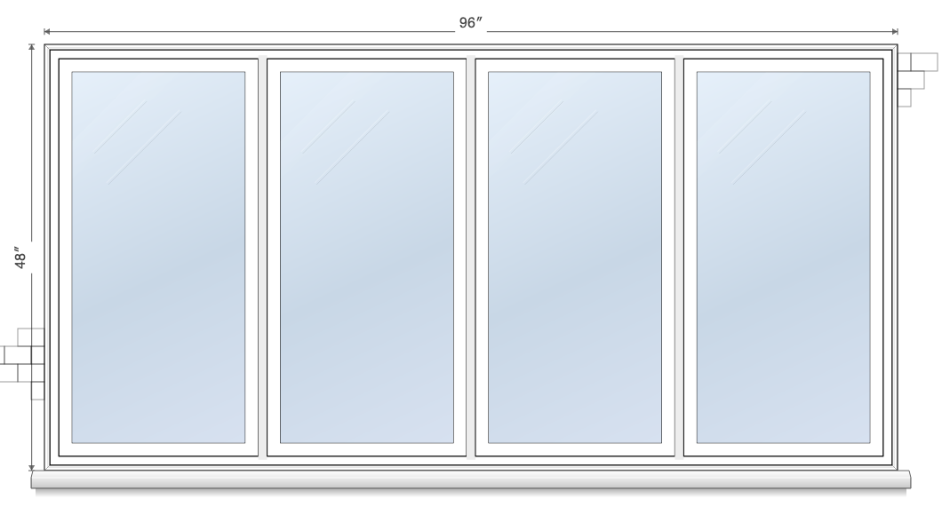 4-wide picture-fixed window topology diagram, showing all fixed