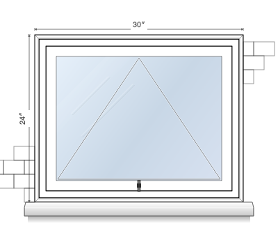 single awning window topology diagram, showing all operable