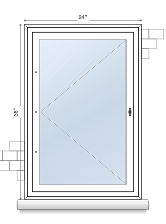 single casement window topology diagram, showing all operable