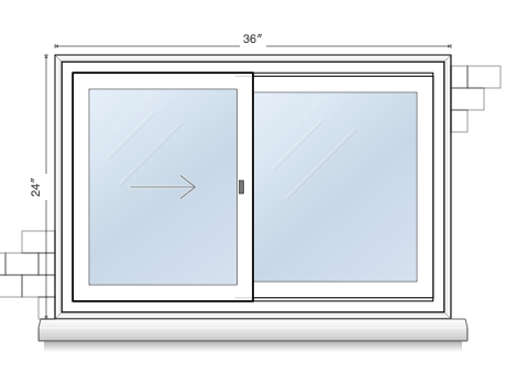 single slider window topology diagram, showing all operable