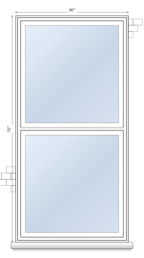 single picture-fixed window topology diagram with transom, showing all fixed