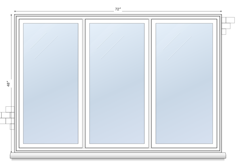 3-wide picture-fixed window topology diagram, showing all fixed